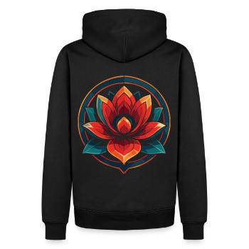 Lotusblume Achtsamkeit Affirmation - Männer Premium Bio Hoodie - Schwarz - Hinten - Nico (187cm)