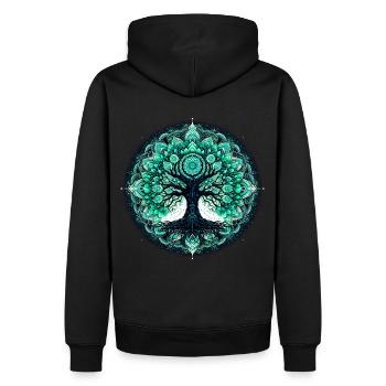 Mandala of the Contemplating Tree - Men’s Premium Organic Hoodie - black - Back - Nico (187cm)