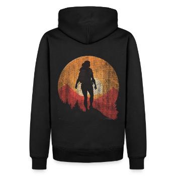Wandern Silhouette weiblich Frau - Männer Premium Bio Hoodie - Schwarz - Hinten - Nico (187cm)