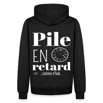 Pile en retard humour phrase drôle cadeau - Sweat à capuche Premium bio Homme - noir - Dos - Nico (187cm)
