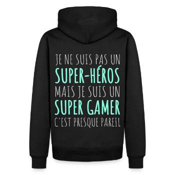 Super gamer humour gaming cadeau geek jeux vidéo - Sweat à capuche Premium bio Homme - noir - Dos - Nico (187cm)