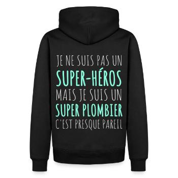 Plombier super héros humour cadeau pour plombier - Sweat à capuche Premium bio Homme - noir - Dos - Nico (187cm)