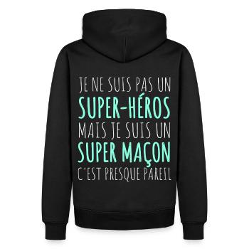 Maçon super héros humour cadeau pour maçon - Sweat à capuche Premium bio Homme - noir - Dos - Nico (187cm)