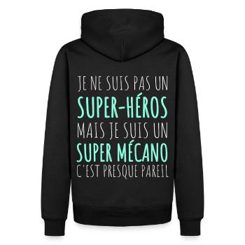 Mécanicien super-héros humour mécanique cadeau - Sweat à capuche Premium bio Homme - noir - Dos - Nico (187cm)