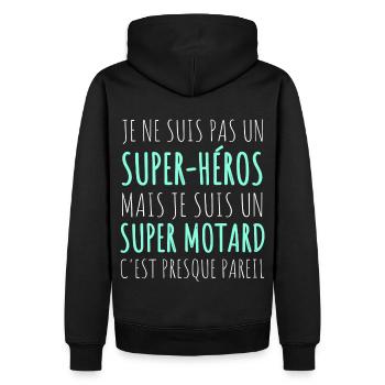 Motard super héros humour moto cadeau - Sweat à capuche Premium bio Homme - noir - Dos - Nico (187cm)