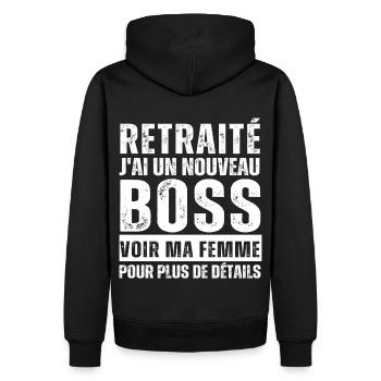 Retraité j' ai un nouveau chef humour retraite - Sweat à capuche Premium bio Homme - noir - Dos - Nico (187cm)