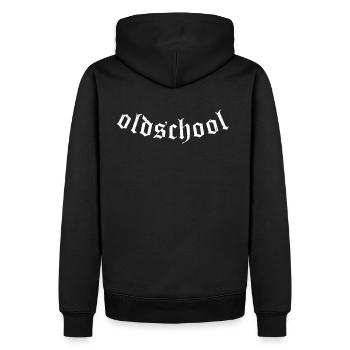 old school - Männer Premium Bio Hoodie - Schwarz - Hinten - Nico (187cm)