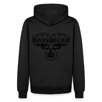 Maurer Handwerk mit Zunftzeichen Beruf - Männer Premium Bio Hoodie - Schwarz - Hinten - Nico (187cm)