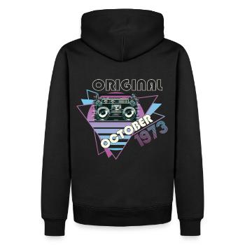 Vintage 1973 Cadeau d’anniversaire Cassette Rétro - Sweat à capuche Premium bio Homme - noir - Dos - Nico (187cm)