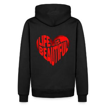 Herz Spruch Zitat Life is beautiful - Männer Premium Bio Hoodie - Schwarz - Hinten - Nico (187cm)