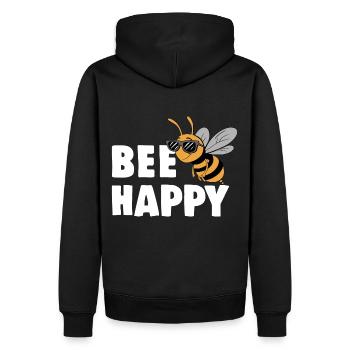 Funny bee with saying Bee Happy - Men’s Premium Organic Hoodie - black - Back - Nico (187cm)