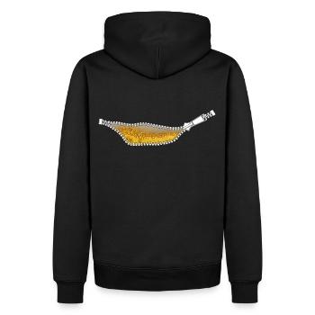 Reißverschluss - in mir ist Bier, Bier, viel Bier - Männer Premium Bio Hoodie - Schwarz - Hinten - Nico (187cm)
