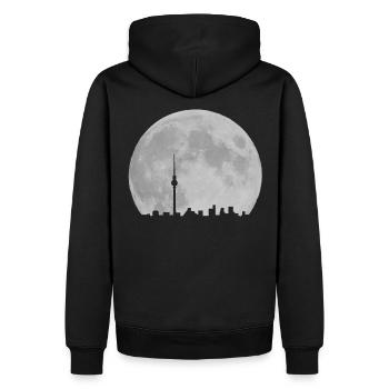 Horizon de Berlin devant la lune Fernsehturm - Sweat à capuche Premium bio Homme - noir - Dos - Nico (187cm)