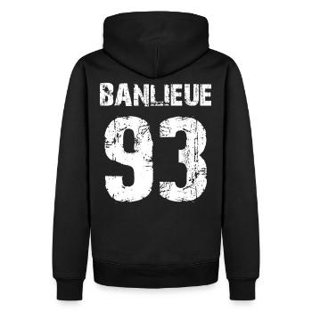 banlieue 93 - Sweat à capuche Premium bio Homme - noir - Dos - Nico (187cm)