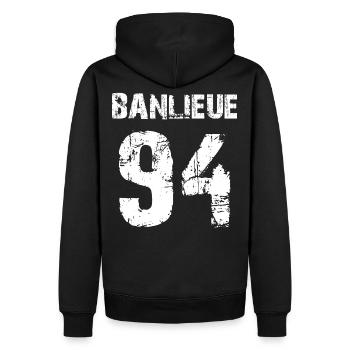banlieue 94 - Sweat à capuche Premium bio Homme - noir - Dos - Nico (187cm)