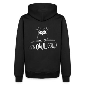 It's OWL Good Vibes Easy Going coole Eule Geschenk - Männer Premium Bio Hoodie - Schwarz - Hinten - Nico (187cm)