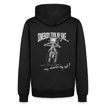 Chat vole vélo - Où est mon vélo cadeau - Sweat à capuche Premium bio Homme - noir - Dos - Nico (187cm)