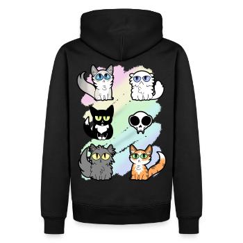Huskatter und eine Schädelkarikatur - Männer Premium Bio Hoodie - Schwarz - Hinten - Nico (187cm)