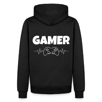 I am a gamer! Computer gamer gaming gift - Men’s Premium Organic Hoodie - black - Back - Nico (187cm)
