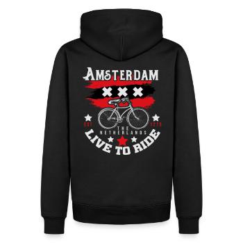 T-shirt Amsterdam Hollande souvenir vélo hollandais - Sweat à capuche Premium bio Homme - noir - Dos - Nico (187cm)