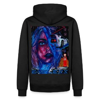 Cyber Punk Synthwave Acryldesign - Männer Premium Bio Hoodie - Schwarz - Hinten - Nico (187cm)