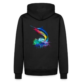Marlin - Männer Premium Bio Hoodie - Schwarz - Hinten - Nico (187cm)
