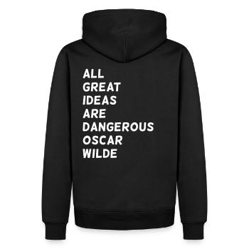 Oscar Wilde Autor all great ideas are dangerous - Männer Premium Bio Hoodie - Schwarz - Hinten - Nico (187cm)