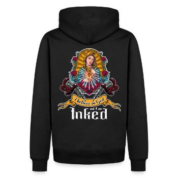 Christ tatoué vierge marie coeur brûlant - Sweat à capuche Premium bio Homme - noir - Dos - Nico (187cm)