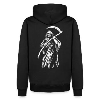 Faucheuse faucheuse squelette crâne faux mort - Sweat à capuche Premium bio Homme - noir - Dos - Nico (187cm)