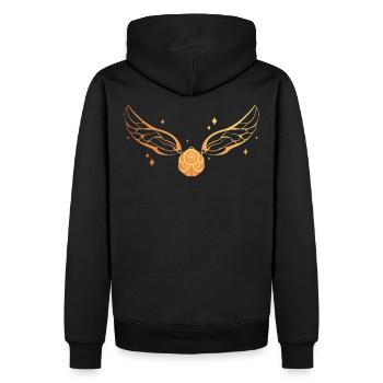 Leuchtendes fliegendes Gold mit magischen Sternen - Männer Premium Bio Hoodie - Schwarz - Hinten - Nico (187cm)