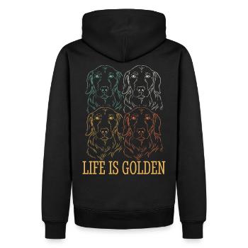 Das Leben ist Golden Retriever Retro - Männer Premium Bio Hoodie - Schwarz - Hinten - Nico (187cm)