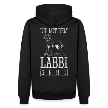 Die Mit Dem Labbi Geht Lustig Labrador Mama - Männer Premium Bio Hoodie - Schwarz - Hinten - Nico (187cm)