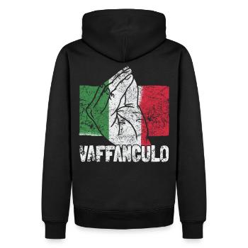 Drôle italienne Italie Vaffanculo geste hand - Sweat à capuche Premium bio Homme - noir - Dos - Nico (187cm)