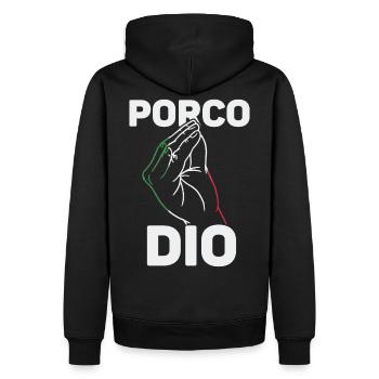 Italienisch Italien Lustige Zitate Porco Dio - Männer Premium Bio Hoodie - Schwarz - Hinten - Nico (187cm)