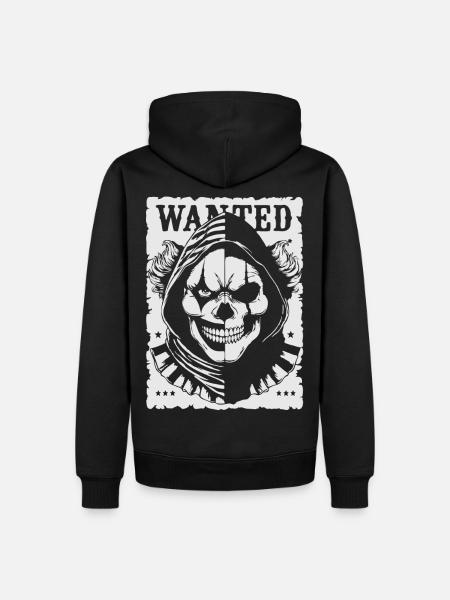 Wanted Skull Pullover Hoodie Poster - Men’s Premium Organic Hoodie - black