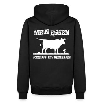 MEIN ESSEN - SCHEISST AUF DEIN ESSEN - Männer Premium Bio Hoodie - Schwarz - Hinten - Nico (187cm)