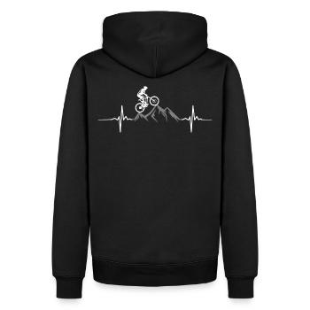 Mountainbike + Berge = Herzschlag - Männer Premium Bio Hoodie - Schwarz - Hinten - Nico (187cm)
