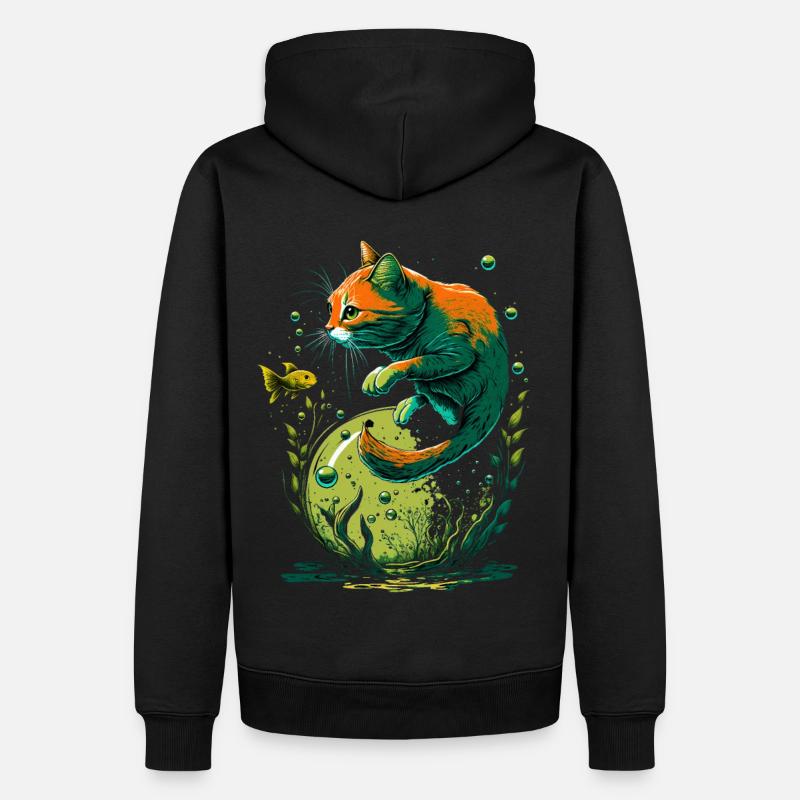 Fantasy Katze spielt mit Goldfischen - Männer Premium Bio Hoodie - Schwarz