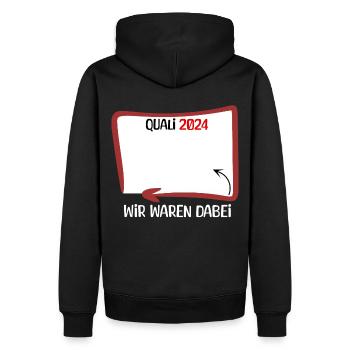 Quali 2024 Unterschrift | Klasse | Jahrgang - Männer Premium Bio Hoodie - Schwarz - Hinten - Nico (187cm)