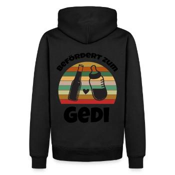 Befördert zum Gedi Patenonkel Österreich Godi - Männer Premium Bio Hoodie - Schwarz - Hinten - Nico (187cm)