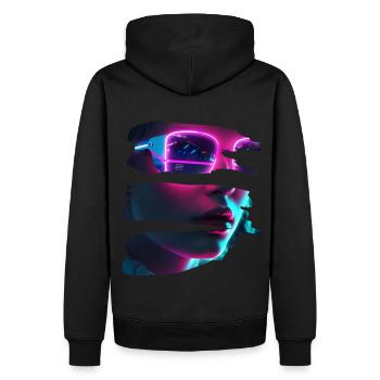 Cyber-Punk DJane - Neon Sunglasses - Männer Premium Bio Hoodie - Schwarz - Hinten - Nico (187cm)