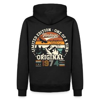 Original vintage 1974 48th birthday gift - Men’s Premium Organic Hoodie - black - Back - Nico (187cm)
