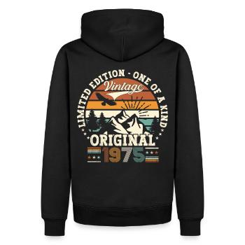 Cadeau original vintage 1975 47ème anniversaire - Sweat à capuche Premium bio Homme - noir - Dos - Nico (187cm)