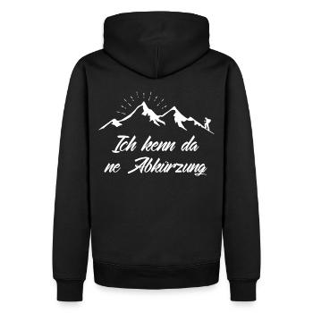 Lustiges Wander Fun T-Shirt - Die Abkürzung - Männer Premium Bio Hoodie - Schwarz - Hinten - Nico (187cm)