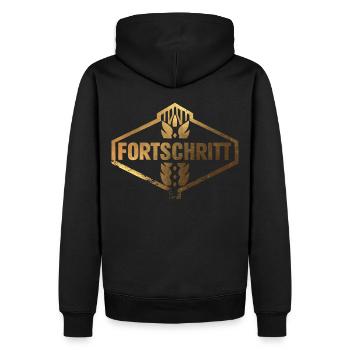 FORTSCHRITT DDR Landmaschinen Vintage Gold - Männer Premium Bio Hoodie - Schwarz - Hinten - Nico (187cm)