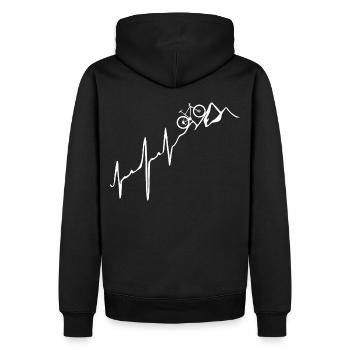 Fahrrad + Berge - Heartbeat - Männer Premium Bio Hoodie - Schwarz - Hinten - Nico (187cm)