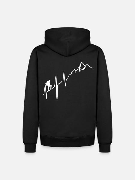 Herzschlag - Wandern - Berge - Männer Premium Bio Hoodie - Schwarz