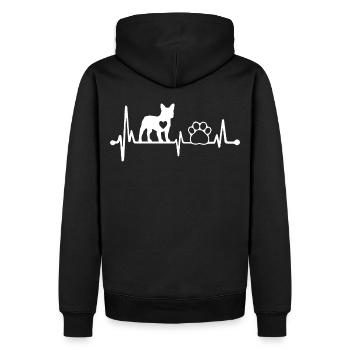Frenchie Bulldog - Herzschlag EKG - französische - Männer Premium Bio Hoodie - Schwarz - Hinten - Nico (187cm)