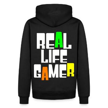 Real Life Gamer - Männer Premium Bio Hoodie - Schwarz - Hinten - Nico (187cm)