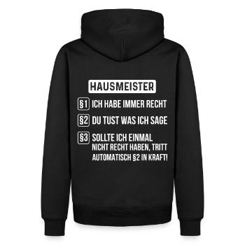 Hausmeister Sprüche Regeln - Männer Premium Bio Hoodie - Schwarz - Hinten - Nico (187cm)